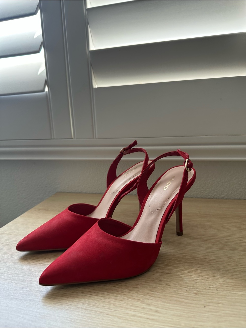 ALDO Red Suede Pointed-Toe Slingback Pumps - Picture 3 of 7